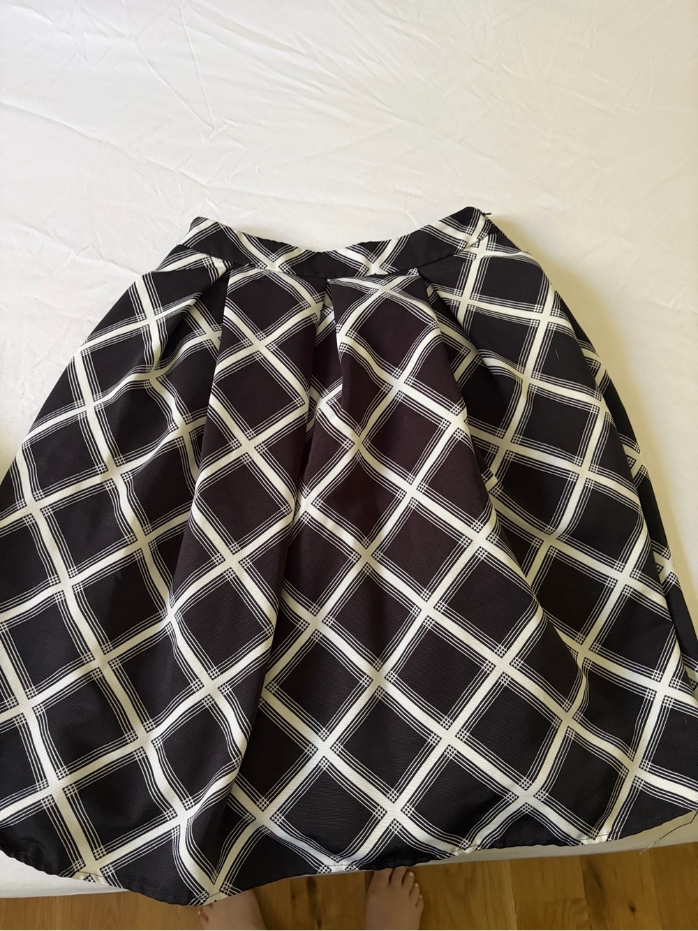 Express Black and White Checked Full A-Line Skirt